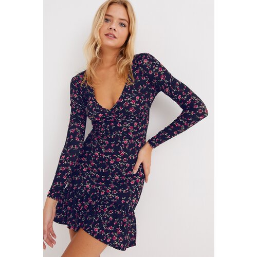 Cool &amp;amp; Sexy Women&amp;#039;s Navy Blue Double Breasted Voluminous Seasonal Skater Dress Slike