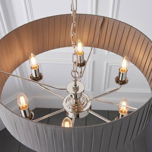  Endon 94397 - Luster na lancu HIGHCLERE 6xE14/40W/230V sivi/sjajni hrom Slike