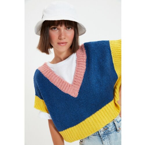 Trendyol Navy Blue Color Block Knitwear Sweater Slike