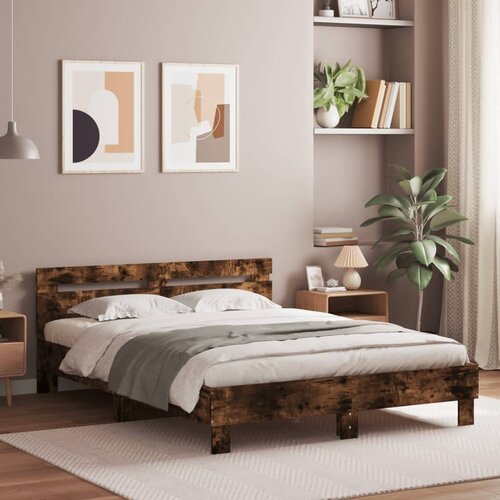 Furnova Posteljni okvir z vzglavjem in LED dimljen hrast 140x190 cm, (21935836) Slike