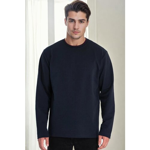 Dewberry 40222 Double Crew Neck Mens Sweatshirt-NAVY BLUE Slike
