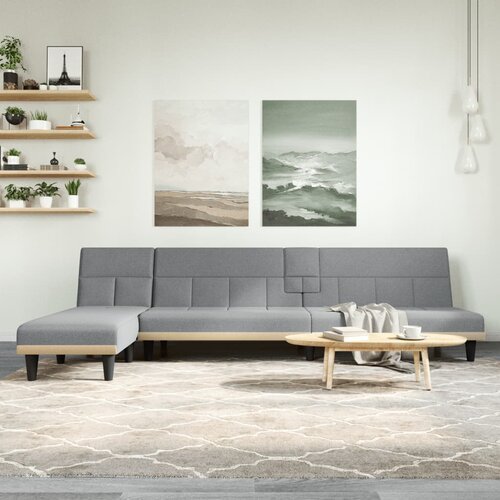 VidaXL Raztegljiv kavč L oblike svetlo siv 255x140x70 cm tkanina Slike