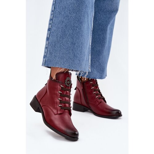 Boto Low insulated ankle boots with zipper and decoration burgundy Nevalia Cene