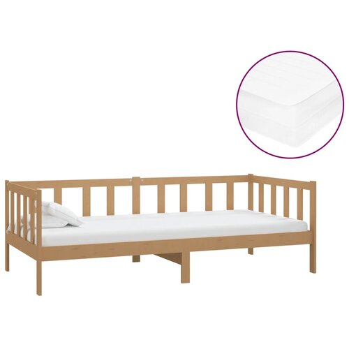  Dnevni ležaj s madracem 90x200 cm boja meda od masivne borovine Slike