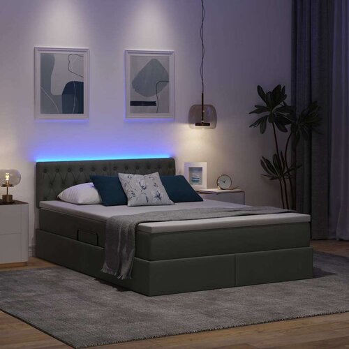  Krevet S LED lampica s pohranom Tamno siva 140 x 190 cm tkanina Slike