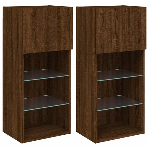 VidaXL TV omarica z LED lučkami 2 kosa rjavi hrast 40,5x30x90 cm, (20977811) Slike