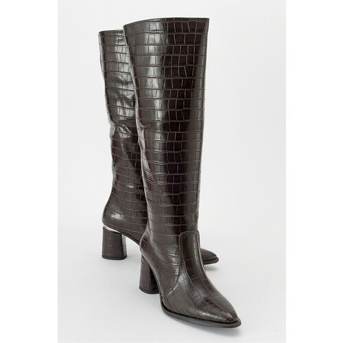 LuviShoes BELIS Coffee Print Women's Heeled Boots Slike