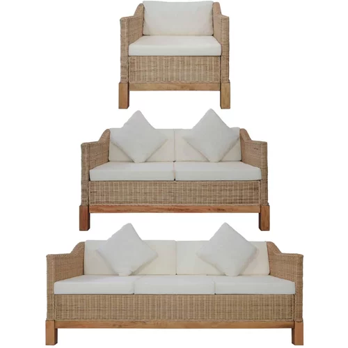  3-dijelni set sofa od prirodnog ratana s jastucima