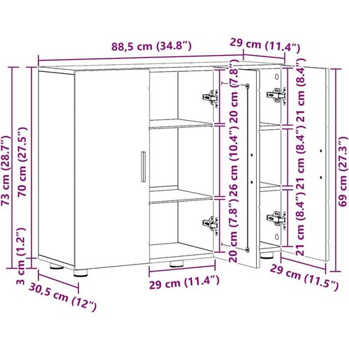 VidaXL Strani &amp;scaron;al Siva sonoma 55.5 x 29 x 100 cm Konstruiran les Slike