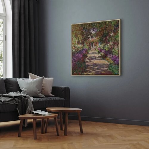 Slika - Claude Monet &amp;ndash; A Pathway in Monet\&amp;#039;s Garden 80x80 U prirodnom drvenom okviru Slike