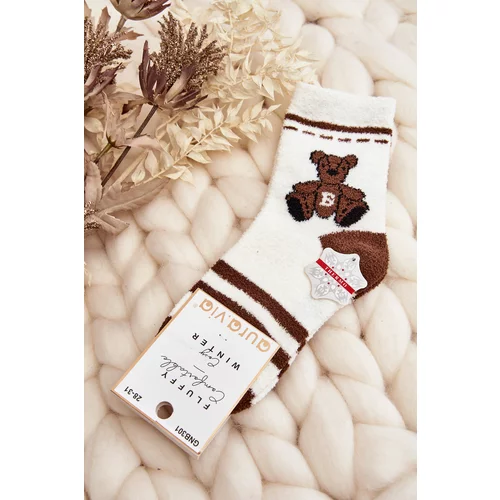 Kesi Youth warm socks with teddy bear, white and brown