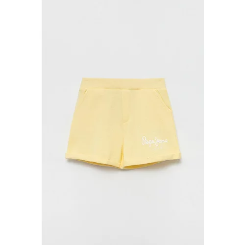 Pepe Jeans Dječje pamučne kratke hlače boja: žuta, s tiskom, podesiv struk