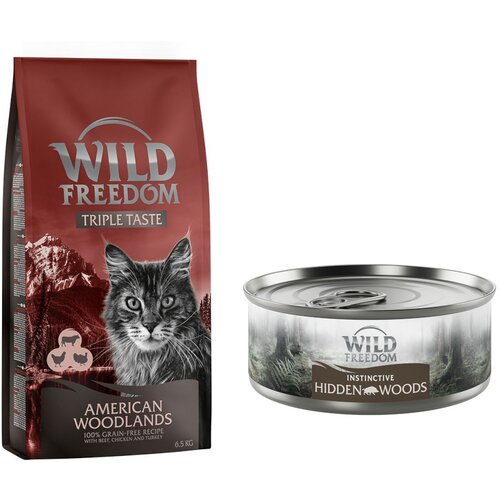 Wild Freedom Posebna cijena! 6,5 kg + 6 x 70 g &amp;quot;Instinctive&amp;quot; mokra hrana American Woodlands - govedina, piletina i puretina + 6 x 70 g divlja svinja Slike