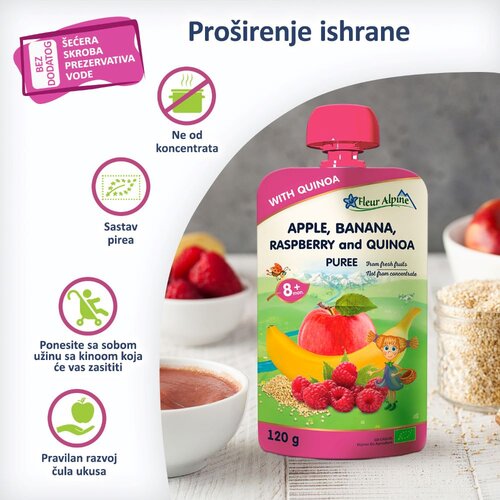 Fleur Alpine organski pire sa malinom i kinoom 8+, 120 g - jedno pakovanje Slike
