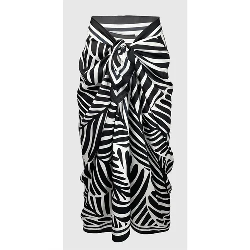 Dewberry 71058 Patterned Shiny Fabric Women Pareo-BLACK-WHITE