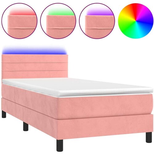 vidaXL Box spring postelja z vzmetnico LED roza 80x200 cm žamet, (20724422) Cene