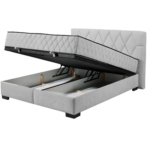 MID.YOU POSTELJA Z VZMETNICO 160 cm x 200 cm , tekstil, leseni material svetlo siva Slike