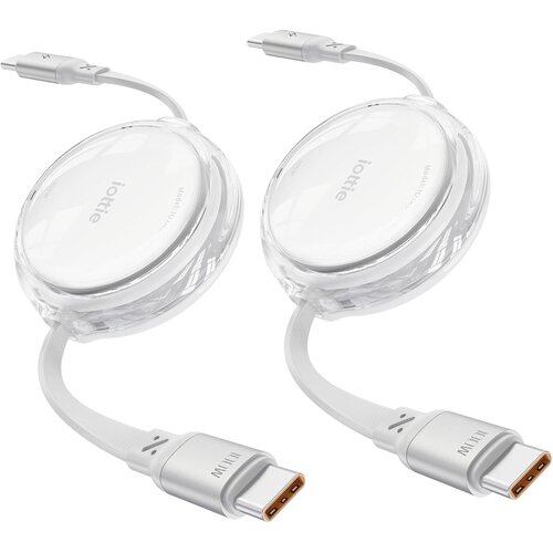 Iottie 100W Retractable USB-C Cable White 2-Pack Slike