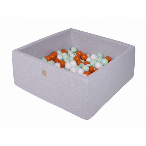 MeowBaby Square Ball Pool, 90x90x40 cm s 300 žogami, bombaž, svetlo siva: oranžna/bela/mint, (21333856) Cene