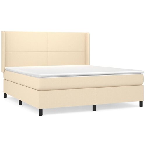 vidaXL Box spring postelja z vzmetnico krem 160x200 cm blago, (20897190) Cene