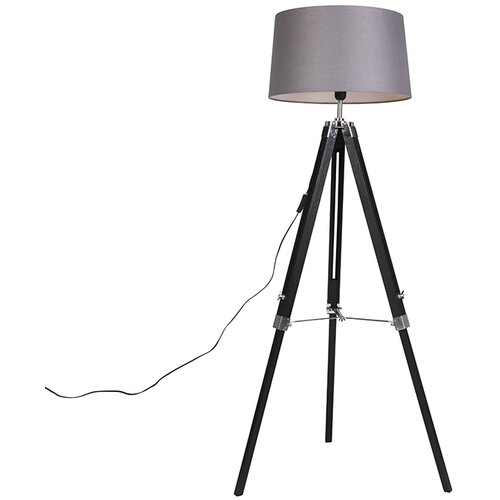 QAZQA Stoječa svetilka Tripod črna s senčilom 45cm laneno temno siva Cene