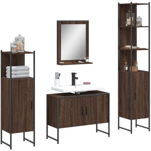 The Living Store Komplet kopalni&amp;scaron;kih omaric 4-delni rjavi hrast inženirski les - Komplet Kopalni&amp;scaron;kega Pohi&amp;scaron;tva, (21657171) Slike