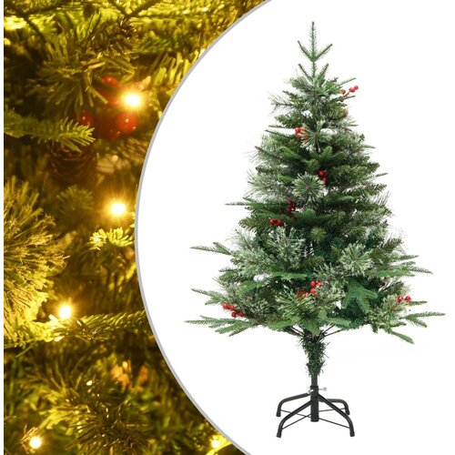 VidaXL Novoletna jelka z LED lučkami in storži zelena 120 cm PVC PE Slike