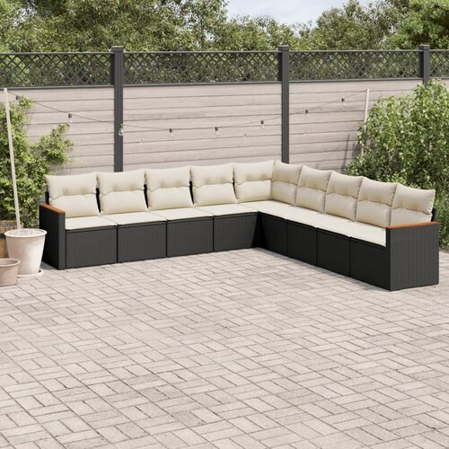  9-dijelni set vrtnih sofa s jastucima crni od poliratana Slike