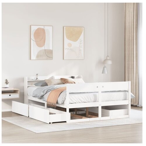 VidaXL Posteljni okvir brez vzmetnice bel 120x190 cm trdna borovina Slike