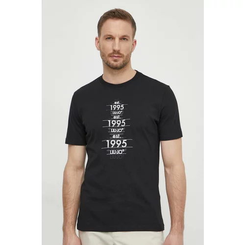 Liu Jo Pamučna majica za muškarce, boja: crna, s tiskom