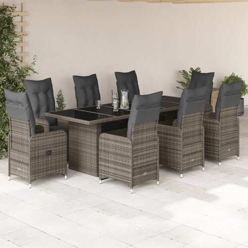 vidaXL 9-dijelni vrtni bistro set od poliratana s jastucima sivi Cijene