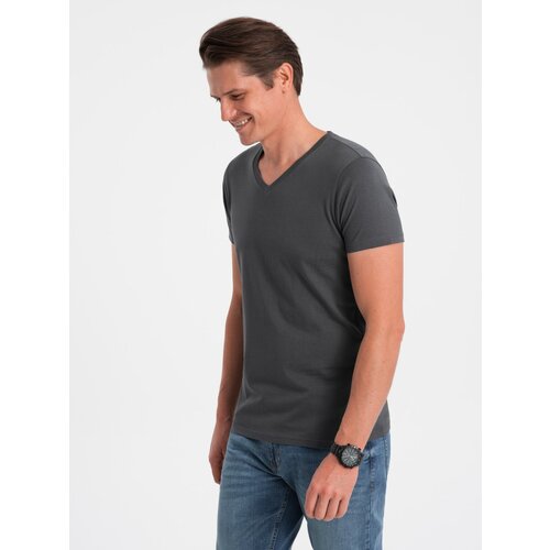 Ombre BASIC men's classic cotton T-shirt with a crew neckline - graphite Cene