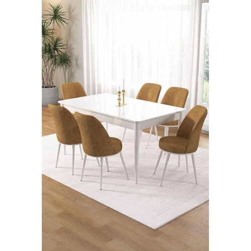 Hanah home trpezarijski set Pir, sto i 6 stolica, bela ploča, kapućino tkanina Babyface Cene