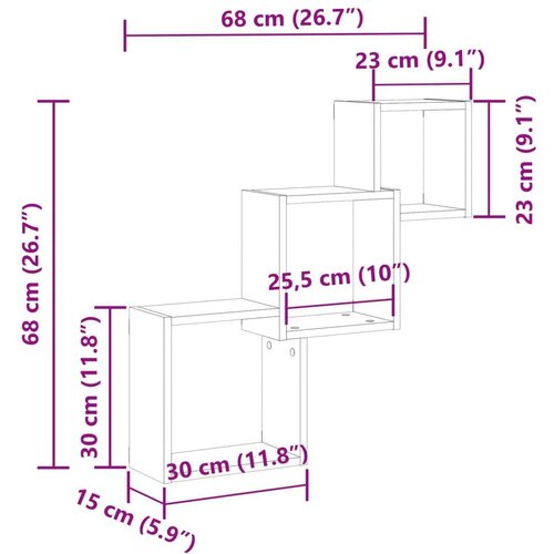 VidaXL Kockaste zidne police boja drva 68x15x68 cm konstruirano drvo Slike