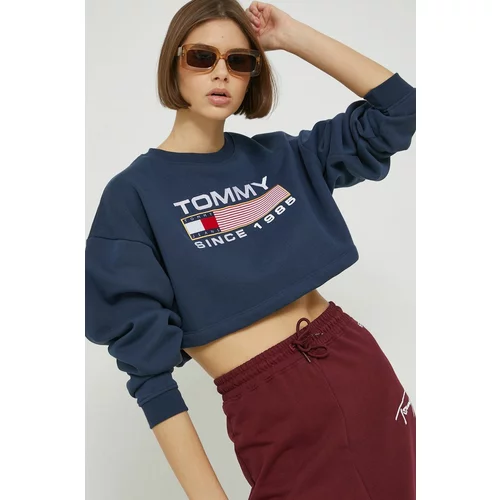 Tommy Jeans dukserica za žene, boja: tamno plava, s aplikacijom