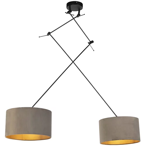 QAZQA Viseča svetilka z žametnimi odtenki taupe z zlatom 35 cm - Blitz II črna
