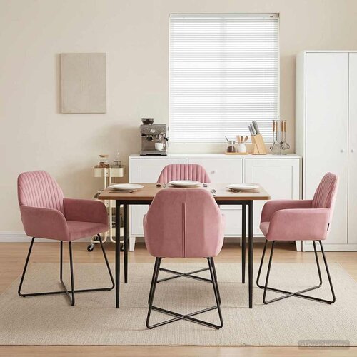 vidaXL Trpezarijske stolice 4 pcs Baršun Ružičasta 55 x 50 x 84 cm Cene