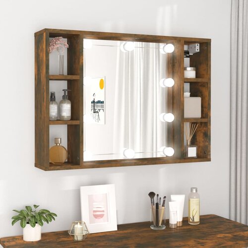 vidaXL Ormarić s ogledalom LED boja dimljenog hrasta 76 x 15 x 55 cm Cijene