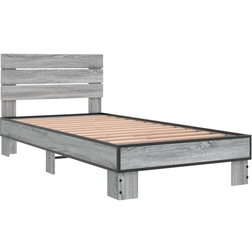 VidaXL Posteljni okvir siva sonoma 75x190 cm inženirski les in kovina, (21142502) Slike