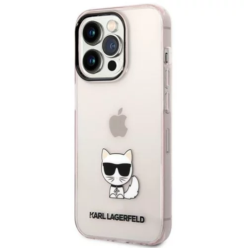 Karl Lagerfeld kLHCP14LCTTRI zaščita ovitek za iphone 14 pro prozorno roza - choupette logo