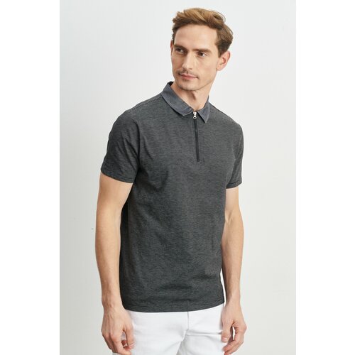 ALTINYILDIZ CLASSICS Men's Black and white Slim Fit Slim Fit Zippered Polo Neck Cotton T-Shirt. Slike