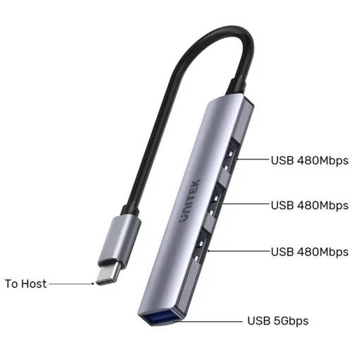 Unitek USB-C tipC Hub razdelilec z 4x USB - 1x USB 3.0 in 3x USB 2.0