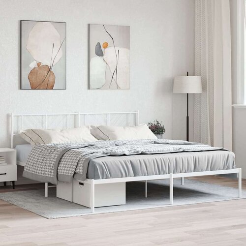 VidaXL Metalni okvir za krevet s uzglavljem bijeli 193x203 cm Slike