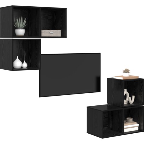 vidaXL Set TV omar 4 pcs Črni hrast 37 x 37 x 72 cm Konstruiran les Cene