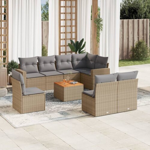 vidaXL 9-dijelni set vrtnih sofa s jastucima bež od poliratana Cijene