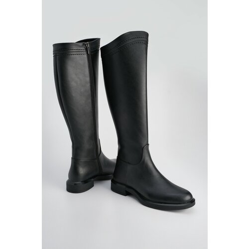 Marjin Women's Knee High Zipper Daily Boots Lavir Black Slike