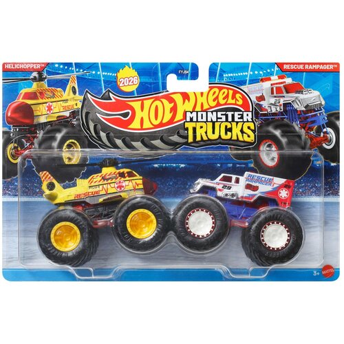 Mattel Hot Wheels Monster Trucks: Helichopper proti Rescue Rampager avtomobilčka, paket 2 kosov 1/64 - Cene