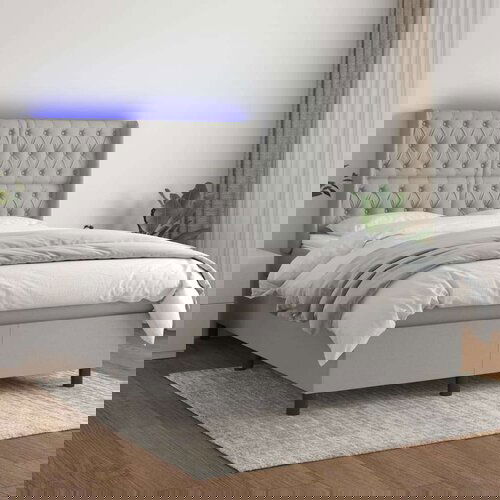  Krevet box spring s madracem LED svjetlosivi 140x190 cm tkanina Slike