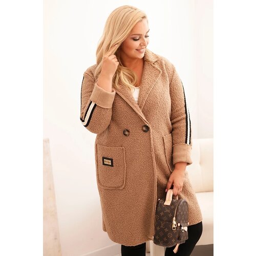 Kesi Włoski Plus Size women's coat made of faux sheepskin with pockets camel Cene