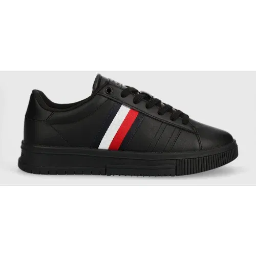 Tommy Hilfiger Usnjene superge SUPERCUP LEATHER črna barva, FM0FM04706